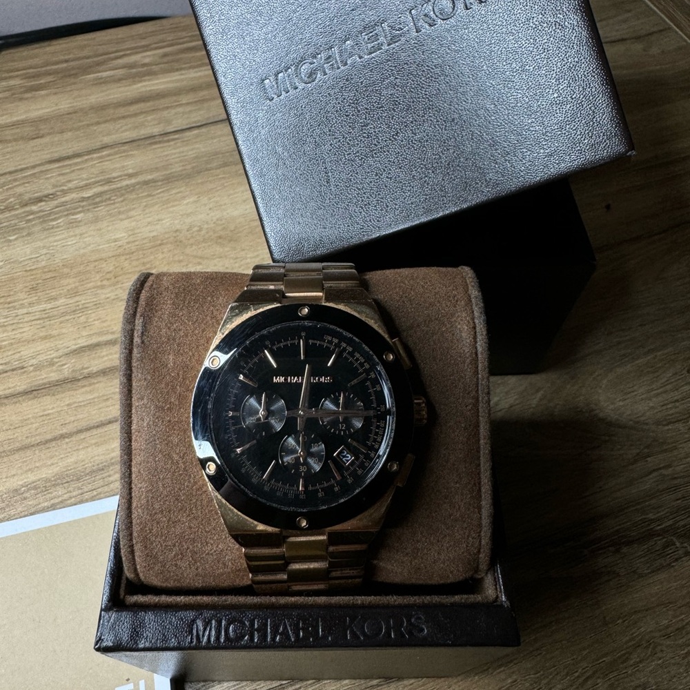 Michael Kors Black and Gold Chronograph Watch
